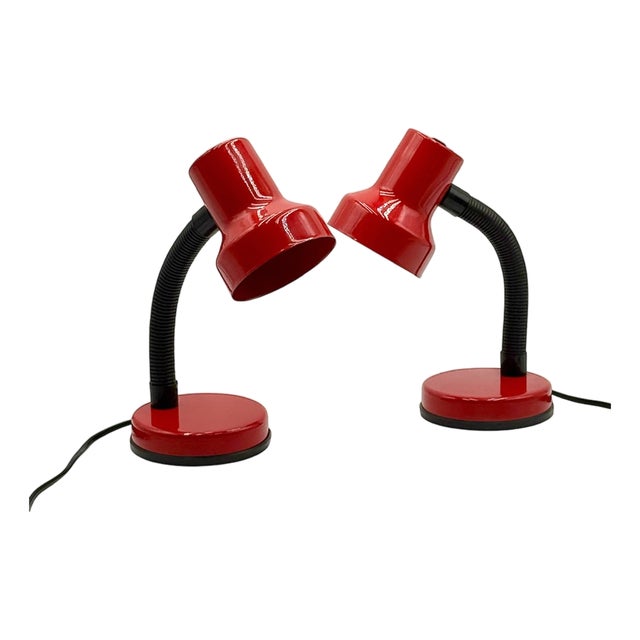 Adjustable Table Lamps in Red by Brama Milano, Italy, 1980s, Set of 2 For Sale