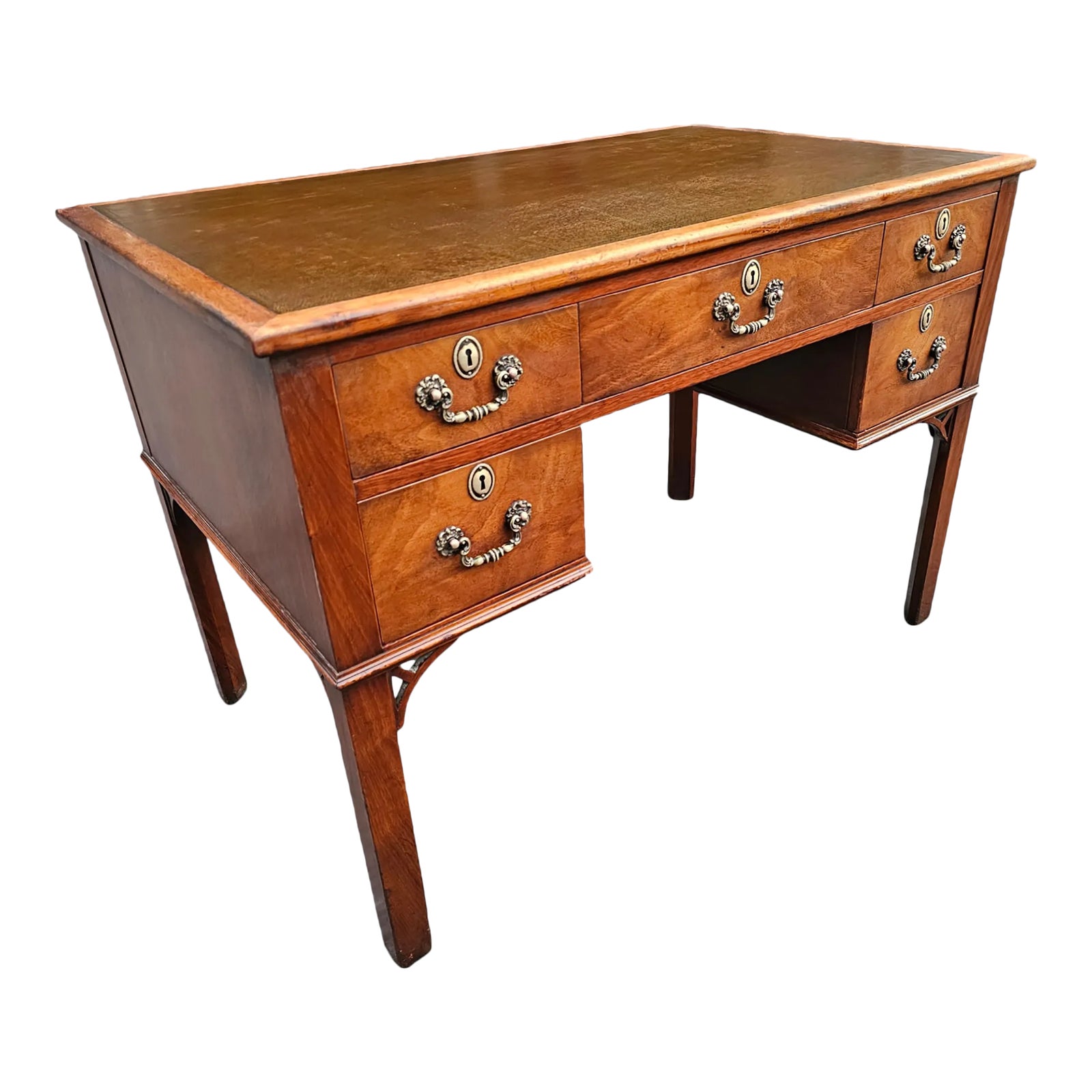 Antique Chippendale Style Mahogany Leather Top Desk | Chairish