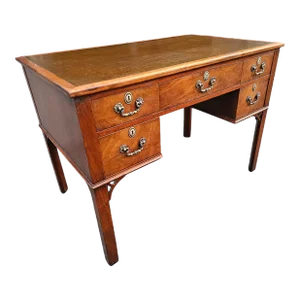 Antique Chippendale Style Mahogany Leather Top Desk
