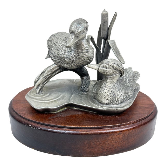 Vintage Pewter Duck Sculpture For Sale