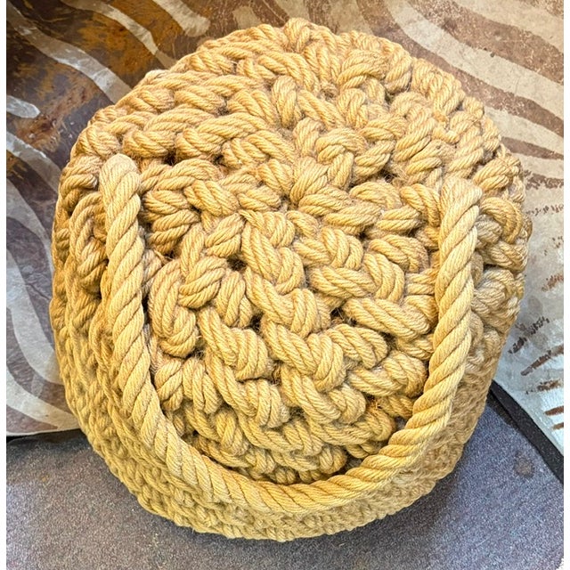 Coastal Vintage Rope Pouf, Hassock, Ottoman For Sale - Image 3 of 4