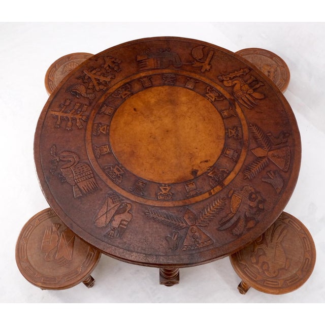 Mid 20th Century Embossed Leather South American Coffee Table 4 Nesting Stools Chairs For Sale - Image 17 of 18