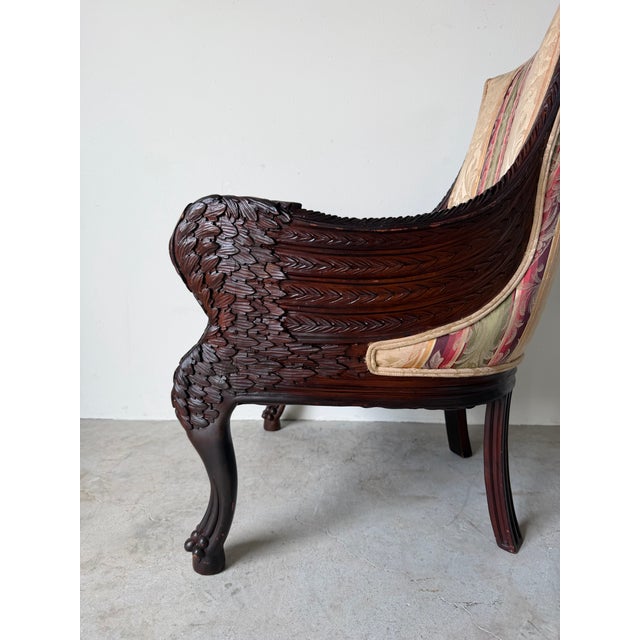 1960s Vintage French Empire / Renaissance Revival Style Hand-Carved Mahogany Swan Armchair For Sale - Image 5 of 13