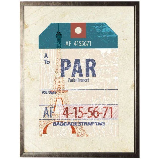 Presenting a Paris travel ticket on distressed background framed in a pewter shadowbox. 13.5x17.5