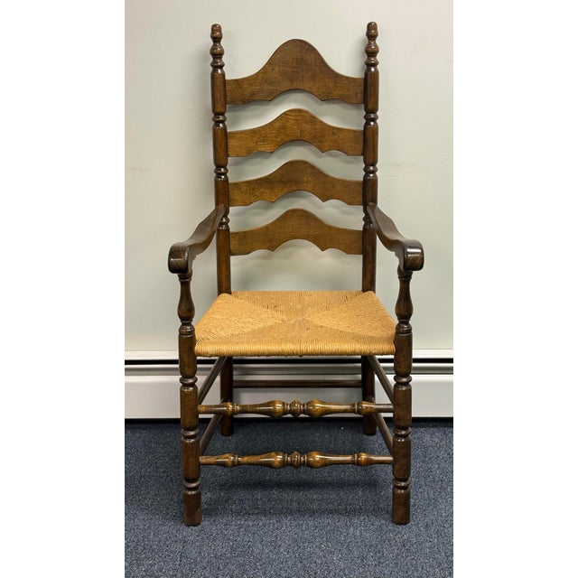Beautiful set of early American style chairs - Features a tall, four-slat ladderback framework, Hand-woven natural rush,...
