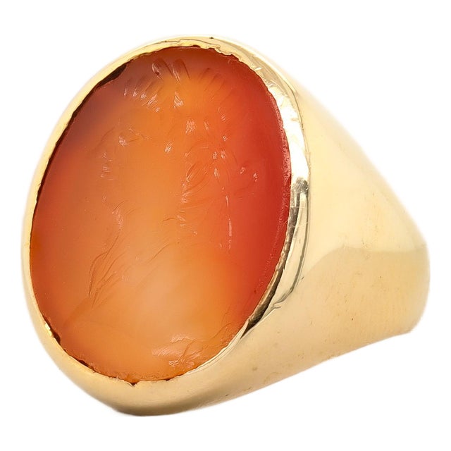 Antique Neoclassical 14k Gold and Carnelian Intaglio of a Man Signet Ring For Sale