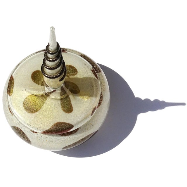 Murano Vintage Murano Barbini Vanity Jewelry Powder Box White Black Gold Flecks Spike Italian Art Glass Jar For Sale - Image 4 of 9