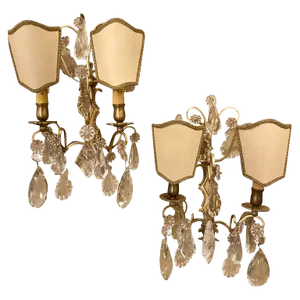 Two-Light Covered Mixed Crystal and Rock Crystal Bronze Wall Sconces - a Pair