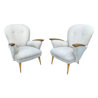 Danish Mid-Century Modern Armchairs, Wood & Upholstered, Pair, 1950s For Sale