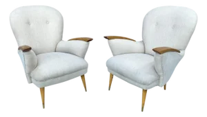 Danish Mid-Century Modern Armchairs, Wood & Upholstered, Pair, 1950s
