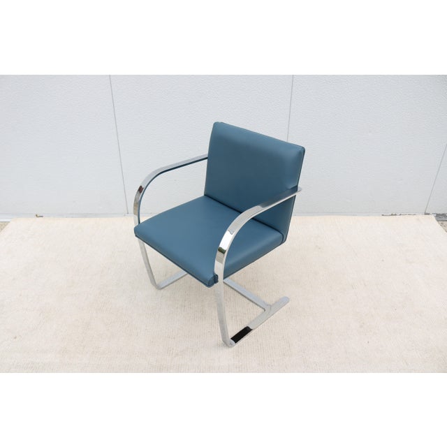 Bauhaus Ludwig Mies Van Der Rohe Brno Flat Bar Chair in Indigo Blue Vinyl by Gordon For Sale - Image 3 of 18