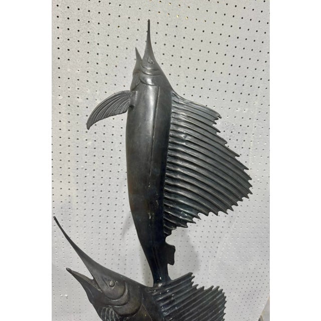 Late 20th Century Large 51” Solid Bronze Marlin Sailfish Big Game Fishing Sculpture For Sale - Image 4 of 12