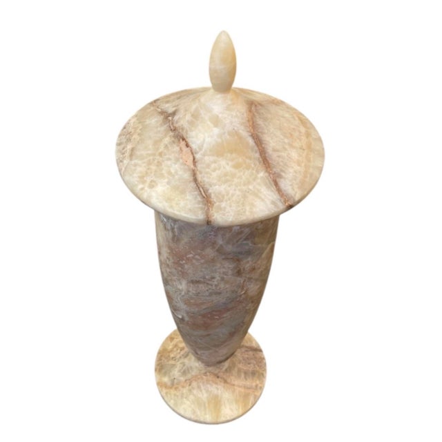2000 - 2009 Vintage Hand-Carved Onyx Marble Covered Urn Vase For Sale - Image 5 of 12