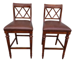 Pair of Vintage Ethan Allen British Classics Crossback Barstools Armchairs Empire Style