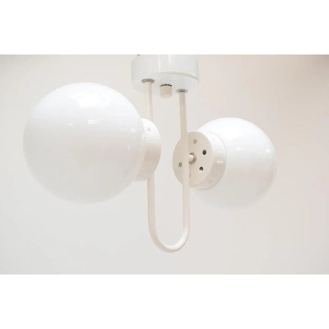 In stock 6 pieces made in czechoslovakia made of milk glass. Lacquered metal 2x 60w, e27 or e26 socket re-polished fully...