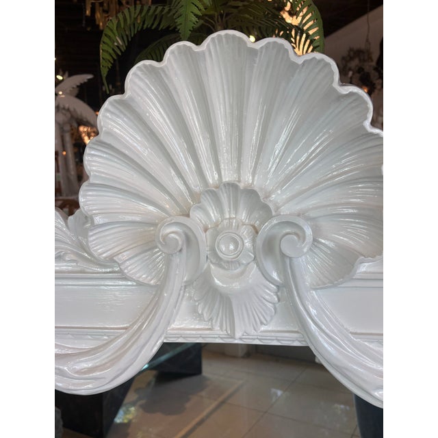 Vintage Palm Beach Shell Draped White Lacquered Wall Mirror Pair Available For Sale - Image 9 of 12