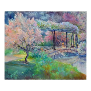 Cherry Tree and Wisteria in Bloom Golden Gate Park, Springtime Landscape by June A. Hughes