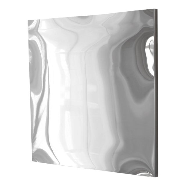 Distorting Square Wall Mirror in Polished Stainless Steel by Julien Vidame For Sale