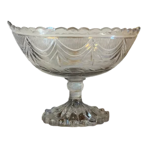 Antique 18th Century English George III Anglo Irish Cut Crystal Glass Navette Shape Centerpiece Compote or Fruit Bowl