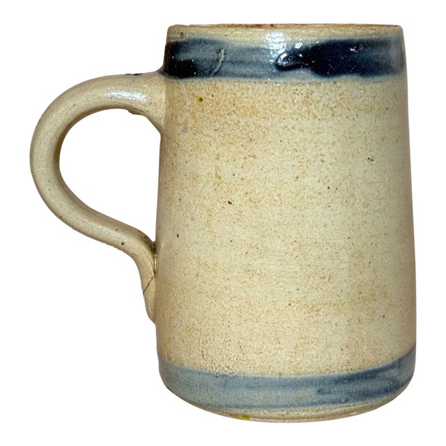 Rare Antique 19th Century Cobalt Glazed Stoneware Pottery Dining Mug Cup Jug For Sale