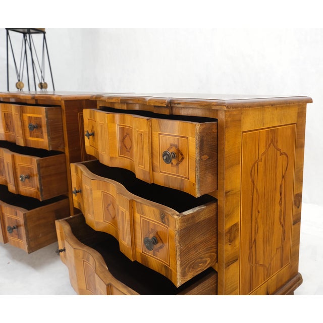 Pair of Fine Italian Inlayed Three Drawers Banded Tops Night End Table Stands Small Dressers Chests Cabinets MINT!
