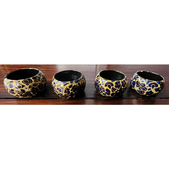 Vintage Hand-Painted Black Lacquer Napkin Rings - Set of 4 For Sale - Image 9 of 9