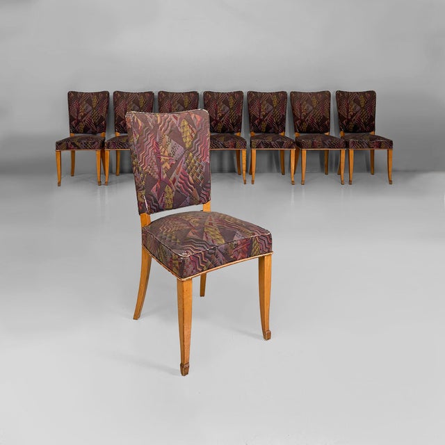 Italian mid-century modern chairs by Pier Luigi Colli for Colli, 1950s Set of eight wood and fabric chairs. The frame is...