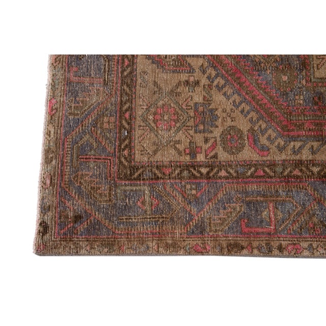 Mid 20th Century Vintage Malayer Persian Handmade Tan Medallion Wool Runner For Sale - Image 5 of 12