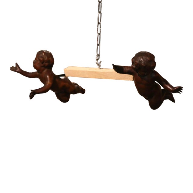 Pair of 19th Century Italian Carved Walnut Flying Cherub Wall Sculptures For Sale