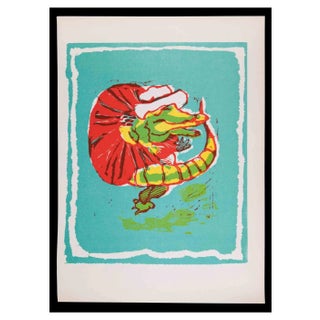 Mino Maccari, Baby Crocodile, Linocut, 1951 For Sale