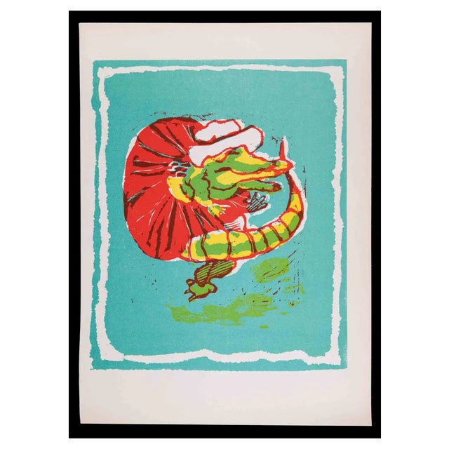 Mino Maccari, Baby Crocodile, Linocut, 1951 For Sale