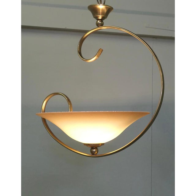 Modernist Asymmetrical Brass and Glass Ceiling Light, 1970 For Sale - Image 4 of 8