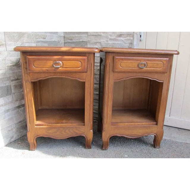 Mid-Century Modern Rustic Oak Nightstands, 1980s, Set of 2 For Sale - Image 3 of 9