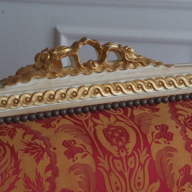 Wood Louis XVI Style 3-Seater Bench with Damask Upholstery from Balzarotti Paris For Sale - Image 7 of 14