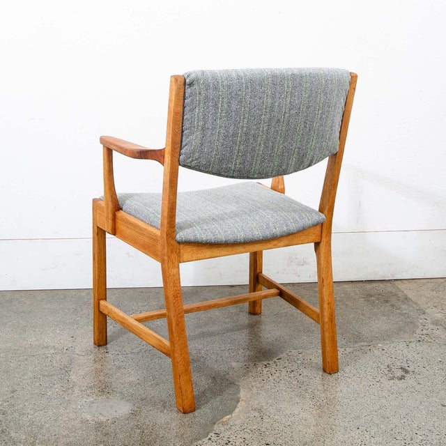 1960s Mid Century Danish Modern Armchairs Dining Chairs Teak Gray Wool Oak Captain MCM For Sale - Image 10 of 13