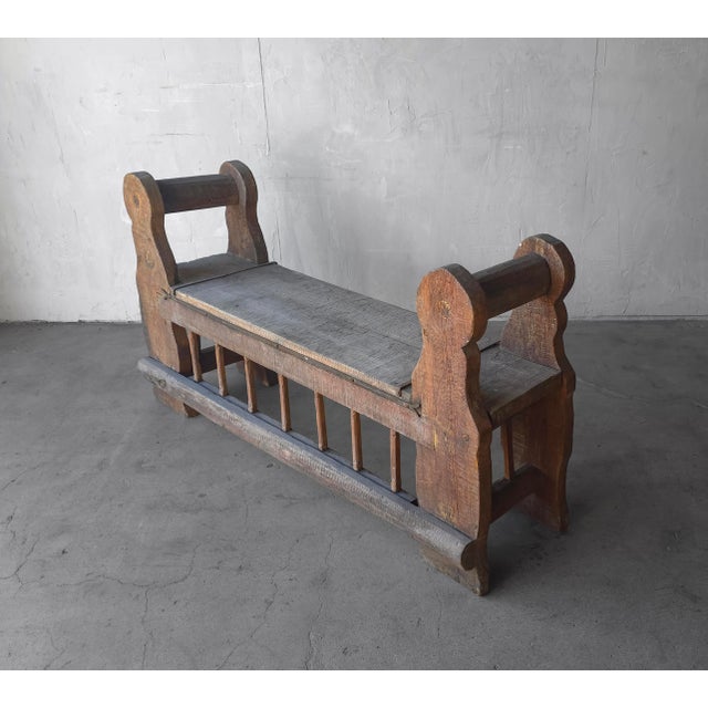 1980s Rustic Spanish Colonial Style Wabi Sabi Wood Bench For Sale - Image 5 of 8