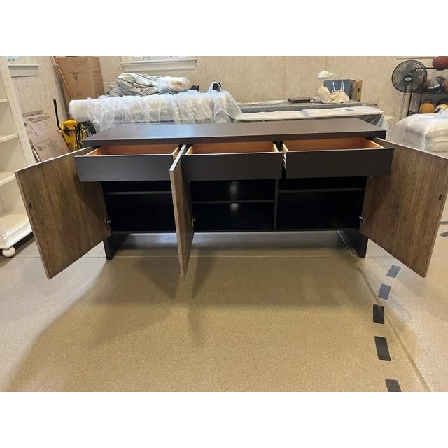 Wood Cerused Wood Cabinet – Modern Textured Sideboard With Sculptural Grain & Dark Frame For Sale - Image 7 of 7
