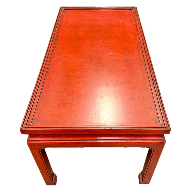 Mid 20th Century Vintage Red Chinoiserie Style Coffee Table For Sale - Image 5 of 10