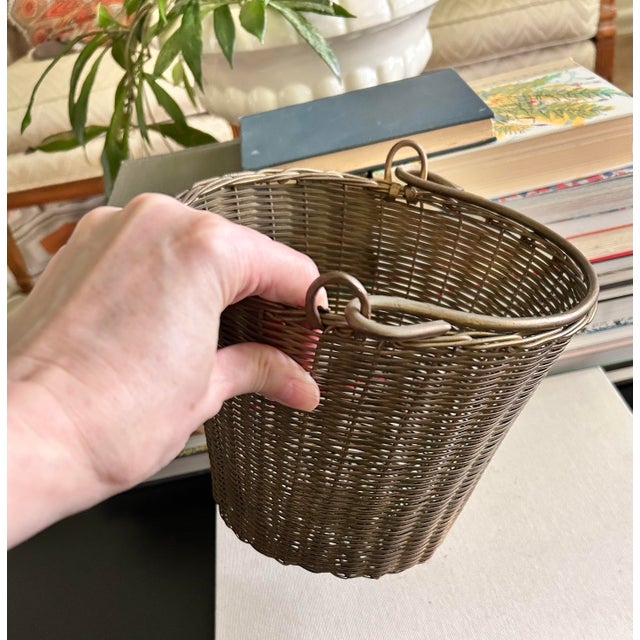 Vintage Solid Brass Woven Basket With Swing Handles For Sale In Louisville - Image 6 of 12