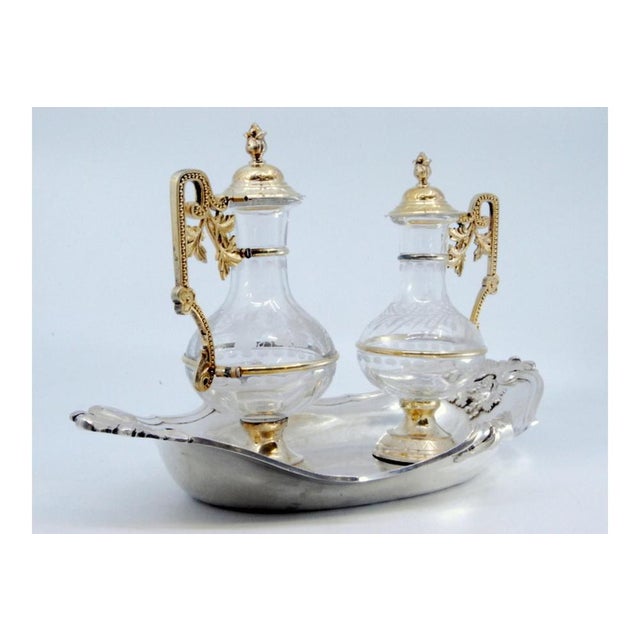 Silver Gilded Silver and Acid-Etched Glass Altar Cruets with Bunches of Grapes and Shells, Set of 3 For Sale - Image 8 of 11