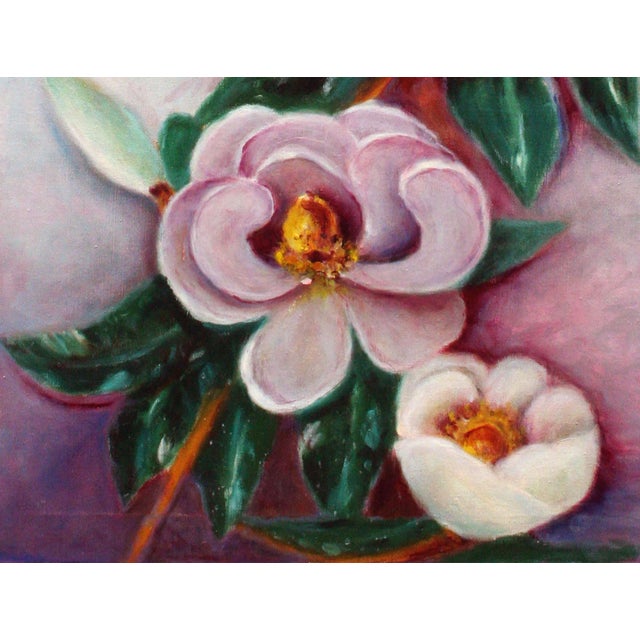 Vivid oil painting of blooming saucer magnolias by Ann McKee (American, 20th Century). Signed lower right "A. McKee,...