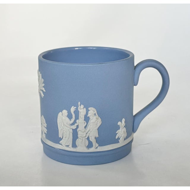 Neoclassical Vintage Wedgwood Jasperware Demitasse Cup and Saucer – Glazed Interior - Pale Blue Espresso Set For Sale - Image 3 of 6