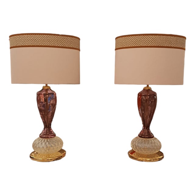 Violet Murano Glass Lamps, Set of 2 For Sale