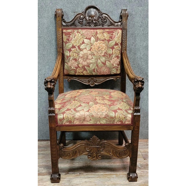 Renaissance Style Office Chair in Carved Walnut, 19th Century For Sale - Image 6 of 6