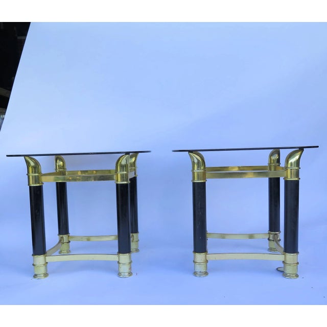 1970s Tommaso Barbi Attributed Faux Tusk Glass Top Side Tables - a Pair For Sale - Image 5 of 6