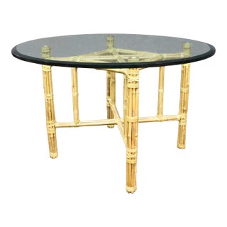 McGuire Attributed Bamboo & Glass Dining Table For Sale