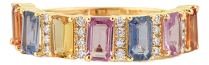 2.03 Carat Rainbow Sapphire & Diamond 14k Gold Band Ring Size 5