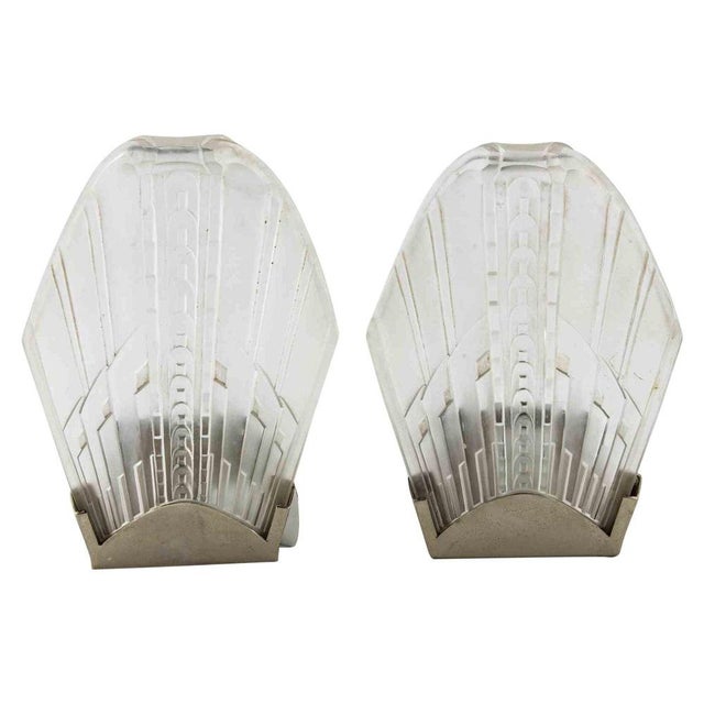 Art Deco French Sconces in Metal and Art Glass, 1940s, Set of 2 For Sale - Image 14 of 14
