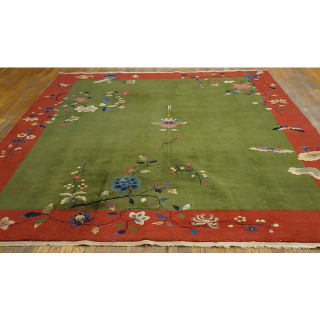 1920s Chinese Art Deco Carpet ( 8' x 10' - 244 x 305 ) Antique Art Deco Chinese Allover Floral Green 1920s Rug, Circa...