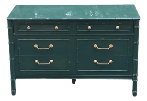 Thomasville Faux Bamboo Green High Gloss Three Drawer Dresser